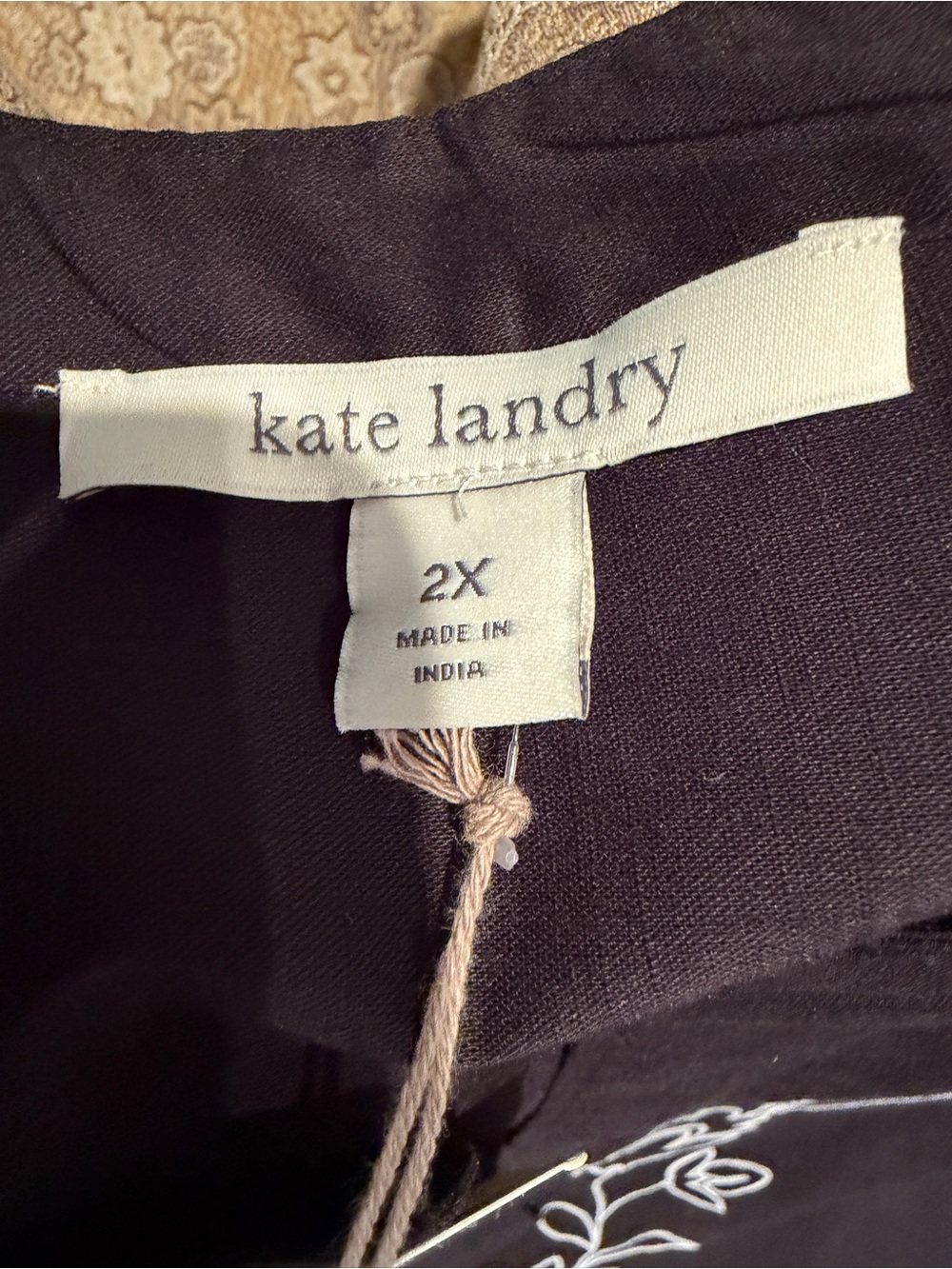 Kate Landry Black Kaftan with White Embroidery - 2X